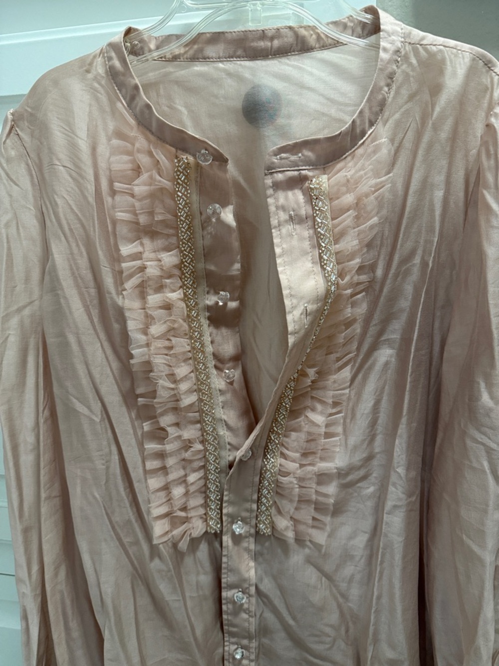 Anetta Pale Pink Ruffled Front Blouse - Picture 3 of 8